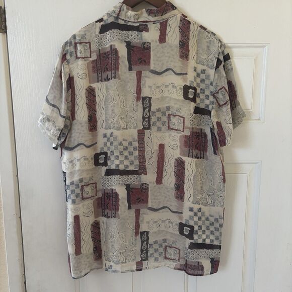 Vintage Abstract Womens 100% Silk Button Shirt Bohemian L Paisley Loop Collar - Picture 6 of 8